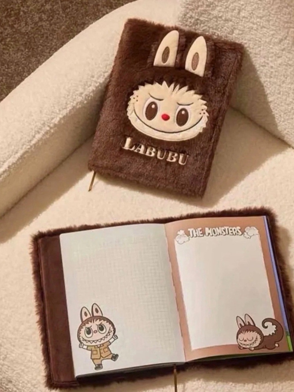 POP MART LABUBU Brown Plush Notebook with Embroidered Details